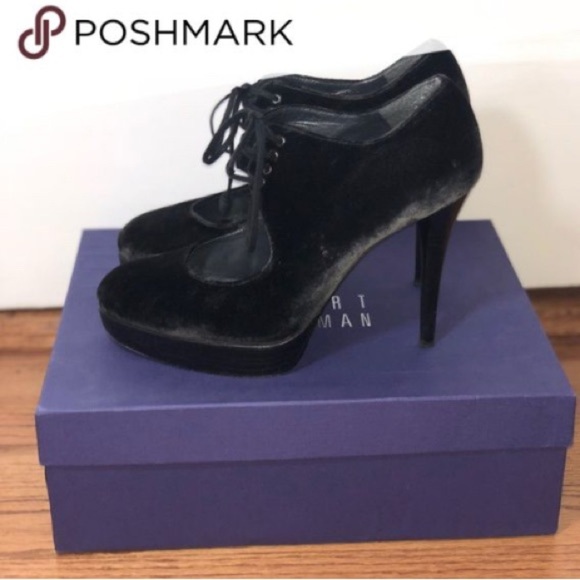 Stuart Weitzman Velvet Platform Lace Up Shoes w/dust bag & box - Picture 2 of 4
